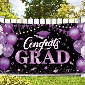 Katchon ، Xtralarge Congrats Banner - 72 × 44 بوصة ، تهانينا لافتة | فئة 2025 ، زينة التخرج الأرجواني والأسود 2025 | زينة حفل التخرج | زخارف حفلة غراد 2025
