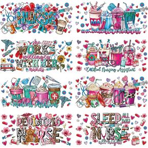 UV DTF Cup Wrap Transfer Stickers: 20 Pcs Nurse Motivational Words UV DTF Cup Wraps for 16 oz Glass, Cute Cartoon Letters Uvdtf Sticker, Inspirational Rub on Transfers, DIY Craft Gifts for Nurses