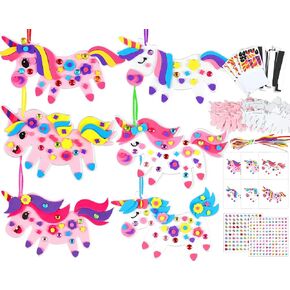 Qyeahkj 24 مجموعات يونيكورن للحرف اليدوية للأطفال DIY ثلاثية الأبعاد فنون الرغوة مع مغناطيس كرار كاريكاتوري الوردي يونيكورن ديكورات حرفة الأطفال الصغار في مرحلة ما قبل المدرسة.
