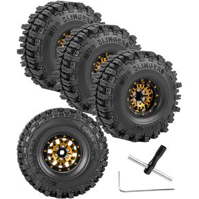 RC الألومنيوم (4pcs) 1.0 إطارات مطاطية ناعمة و 1.0 إطارات وعجلات العجلات من 1/18 1/24 TRX4M SCX24 RC Crawler Car ، الذهب