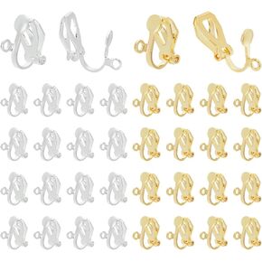 PH PandaHall 18K Gold Plated Brass Clip-on Earring Converters, 40pcs Earring Clips, Golden, Silver