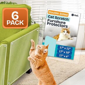 ريلي. Cat Scratch Furniture Protector (6 Pack - Combo Pack - M ، L ، XL Sives) منصات خدش Cat مزدوجة الجوانب من المخالب | درع الأثاث المضاد للخدش واضح