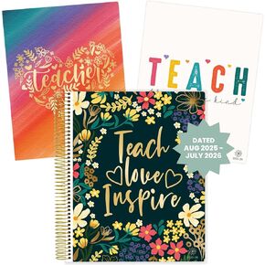 bloom daily planners 2025-2026 Academic Year Teacher Planner & Calendar - 7 Period Lesson Plan Organizer Book for Classroom or Homeschool - 9" x 11" (Interchangeable Cover) - Cool Tones