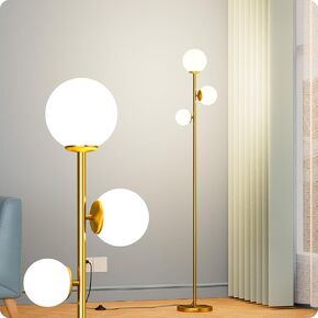 Floor lamp with 3 Frosted Glass Shades,Stangding Lamp Floor Lamps for Living Room Bedroom Office with 3 led Bulbs,Tall lamp with Foot Switch(Gold)