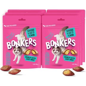 Bonkers Cat Treats Seafood & Eat It! Flavor 6.3 OZ, Cat Treats, Treats for Training, for All Breeds and Ages, Food Topper, Resealable Pouch (6 Pack)