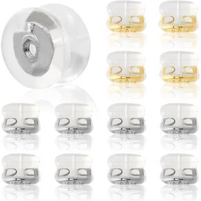 16 Pcs Comfortable 18K Gold Locking Earring Backs – 16 PCS Hypoallergenic Silicone Replacements for Studs and Heavy Earrings, Ideal for Sensitive Ears - Silver in Kuwait