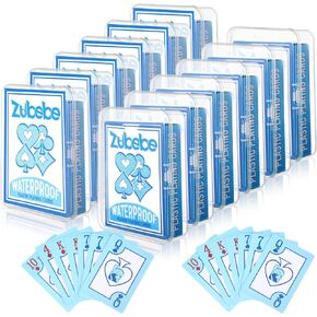 Zubebe 12 Decks Plastic Play Play Praiting Brage Bork for Beach Pool Party ، لعبة البوكر القياسية مع صندوق تخزين بلاستيكي لحوض سباحة ماء.