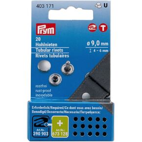 Prym, 9 mm, 20 pcs Tubular Rivets, Silver Count