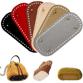 6PCS Purse Bottoms for Crocheting, PU Leather Oval Bag Bottom for Crochet Knitting DIY Shoulder Bag Shaper Pads Base with Holes Purse Making Supplies for Handbag Tote
