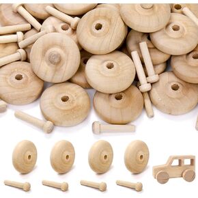 Soujoy 72 Pack Wooden Toys Car Wheels and Sticks for Craft ، 1.5 '× 1/2' 'لعبة سيارة ، محور صغير وعجلة لسيارات DIY طراز