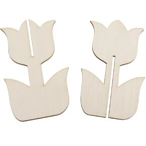 10pcs 3d tulip شكل الحرف اليدوية غير المكتملة زهرة الخشب القاطعات الزخارف للرسوم الأوسمة علامات الهدية