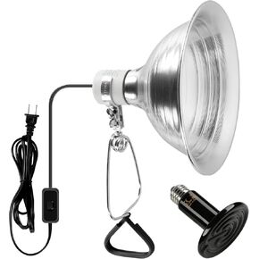 Deluxe Deluxe 100W Ceramic الزواحف المصباح مصباح المصباح و 150 واط ضوء المشبك مع 8.5 "التحرير والسرد العاكس الألومنيوم للحيوانات الأليفة البرمائية ، Silver 2023 نسخة
