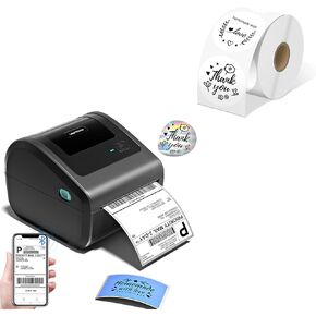 D450BT Bluetooth Shipping Label Printer and 750Pcs 2x2 Roll White Thermal Labels, Wireless Thermal Label Printer for Small Business, Thermal Printer for Shipping Labels