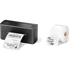 Phomemo 241bt Bluetooth Thermal Shipping Label Printer 4X6 - Wireless Thermal Label Printer for Shipping Packages + 2 Inch White Circle Thermal Sticker Labels 750