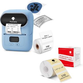 Phomemo Barcode Label Printer- M110 Label Maker Portable Bluetooth Label Maker Machine for Small Business, Barcode, Address, Logo, Clothing, Jerwery, Compatible with iOS & Android, Blue