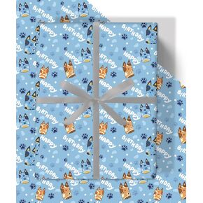 Nafurahi 10 Sheets Blue Dog Birthday Flasting Wrapp Paper for Boys Kids Girls ، Flay Flat Gift Paper Bapk Born