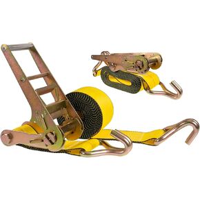 US Cargo Control 4 Inch x 27 Foot Ratchet Straps with Wire Hooks (2 Pack), 4 Inch Ratchet Straps, Dependable Yellow J Hook Ratchet Straps for Flatbed Trailers, 5,400 lbs. Working Load Limit