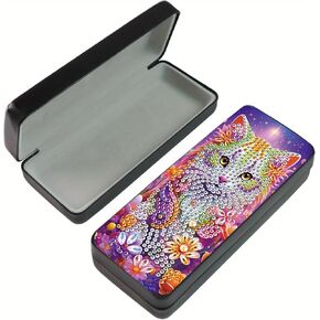 MVVMTOP 5D Diamond Art Painting Eye Glass Case ، DIY CAT ، نظارات تخزين مربع الماس الماس العلبة الشمسية للبالغين مصنوعة يدويًا نظارات فن الماس للفنون الفنية.