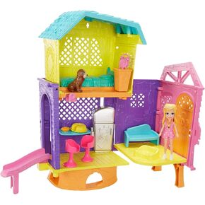 Polly Pocket 2-level Super Secret Clubhouse مع غرفة نوم. المطبخ ، الشريحة ، دمية بولي 3 بوصة ، شخصية الخوخ ، أريكة ، كرسي ، إكسسوارات فطيرة ؛ للأعمار 4 وما فوق