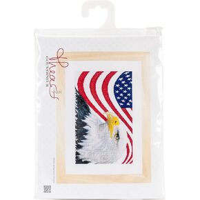 Thea Gouverneur - Counted Cross Stitch Kit - American Eagle - Aida - 14 Count - Embroidery Kit for Adults - DMC Embroidery Threads and Other Cross Stitch Supplies Included - 550A
