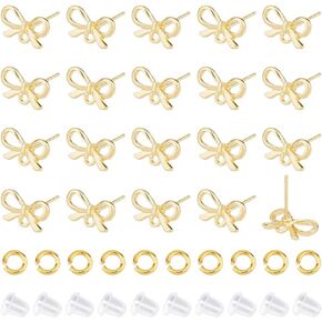 80pcs bowknot arocrings النتائج المشاركات في حرك القوس مع ثقب القوس ترصيع مقرات الحرك مع خواتم القفزة المفتوحة وصواميل الأذن لاتفاق المجوهرات صنع الحرف اليدوية DIY