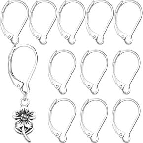 12 Pcs Leverback Earring Hooks, Hypoallergenic Lever Back Earring Findings, Secure French Wire Hooks for DIY Jewelry Making, Women (Silver)