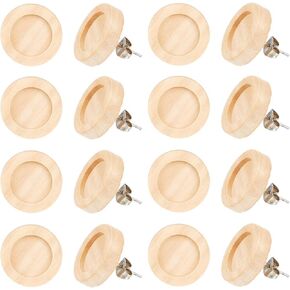Sunnyclue 40pcs Wood Stud arring Blanks 12mm Bote Bezel Tres -Strings Cabochons إعدادات الصلب غير القابل للصدأ دبابيس الأذن مسطحة مستديرة من بوريدات خشبية طبيعية للبني الطبيعي لتصنيع المجوهر