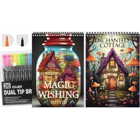 ckmorel 36 ألوان علامات مع 2pcs دوامة ملزمة واحدة من جانب واحد تصميم الكبار كتاب للنساء الاسترخاء مع 36 لون علامة ، كتاب تلوين اليقظة للنساء مع علامات في حالة