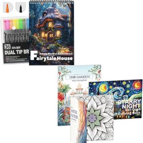 ckmorel 36 ألوان علامات مع كتب تلوين البالغين 4pcs للسيدات الاسترخاء