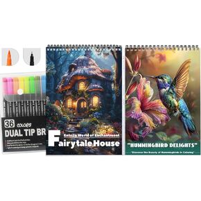 ckmorel 36 ألوان علامات مع 2pcs دوامة ملزمة واحدة من جانب واحد تصميم كتب تلوين الكبار للنساء الاسترخاء مع 36 لونا علامة ، 2pcs كتاب تلوين اليقظة للنساء مع العلامات في حالة