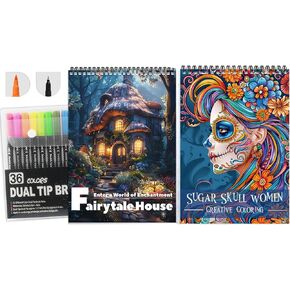ckmorel 36 ألوان علامات مع 2pcs دوامة ملزمة واحدة من جانب واحد تصميم كتب تلوين الكبار للنساء الاسترخاء مع 36 علامة علامة ، كتاب تلوين اليقظة للنساء مع العلامات في حالة