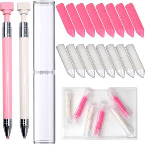 ZYNERY Bundled Goods for 2 Pcs Diamond Painting Pens with 16 Pcs Wax, Refillable Wax Pen, Rotating Glue Point Drill Pen for Nail Art Rhinestones, Diamond Art Accessories and Tools