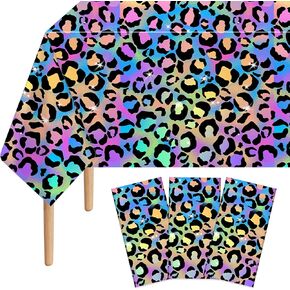 3pcs Neon leopard tableloth tableth ، 54 × 108 بوصة غطاء طاولة طباعة قزحي