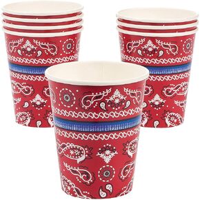 Fun Express - Red Bandana 9oz Cups - Party Supplies - Print Tableware - Print Cups - 8 Pieces