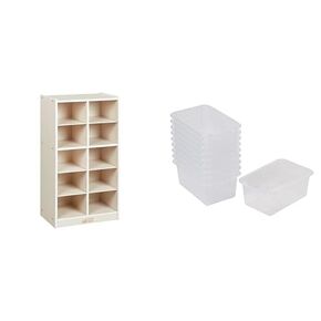 Ecr4kids 10 خزانة صينية Cubby مع صناديق تخزين أمامية مغرفة ، 5 × 2 ، غسل أبيض ، أثاث الفصل الدراسي ، واضح