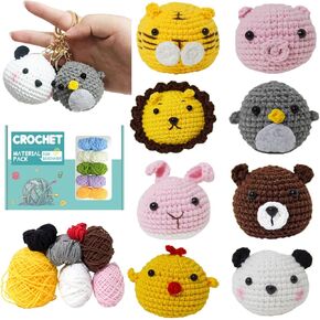 Hylvix Crochet Kit for Beginners ، 8 Pattern Crochet Animals Key Chain Kit Kit Knit Keart ، و Key Crochet Kit for البالغين الأطفال مع دروس فيديو خطوة بخطوة وخطوط ، وخطاف ، وملحقات