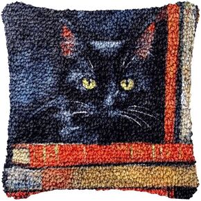 Cat on Watch Watch Hook Cover Cover Kits لـ DIY مصنوعة يدويًا وسادة عبر غرزة خط ربط وسادة وسادة مع نمط اللون المطبوع مسبقا كروشيه خيوط الكروشيه 17'x 17 '' (n32)