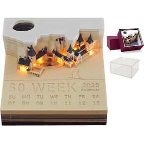 التقويم ثلاثي الأبعاد 2025 مذكرات Pad 3D Magic Castle التقويم الأسبوعي مع Night Creative Desk Calendar Diy Paper Craft For School Home Office (A)