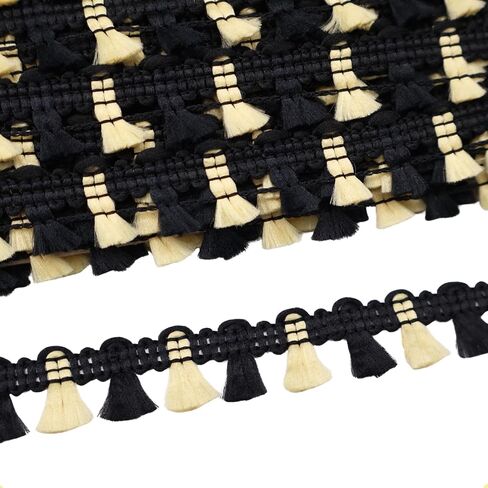 IDONGCAI Decorative Boho Tassel Fringe Trim Ribbon 10 Yards Lace Trim with Alternating Mini Tassels (Black) in Saudi Arabia