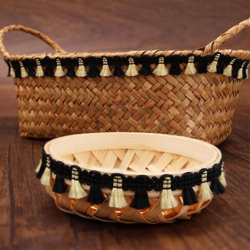 IDONGCAI Decorative Boho Tassel Fringe Trim Ribbon 10 Yards Lace Trim with Alternating Mini Tassels (Black) in Saudi Arabia