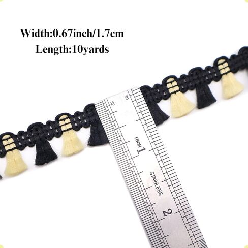 IDONGCAI Decorative Boho Tassel Fringe Trim Ribbon 10 Yards Lace Trim with Alternating Mini Tassels (Black) in Saudi Arabia