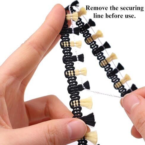 IDONGCAI Decorative Boho Tassel Fringe Trim Ribbon 10 Yards Lace Trim with Alternating Mini Tassels (Black) in Saudi Arabia