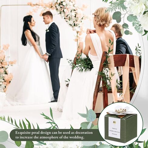 Affrolling 50 Pcs Wedding Favor Boxes with Thanks Card Square Flower Candy Boxes Paper Bridal Gift Box for Guests Wedding Bridal Shower Birthday Party Anniversary(Green) in Saudi Arabia