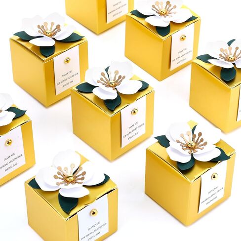 Affrolling 50 Pcs Wedding Favor Boxes with Thanks Card Square Flower Candy Boxes Paper Bridal Gift Box for Guests Wedding Bridal Shower Birthday Party Anniversary(Green) in Saudi Arabia