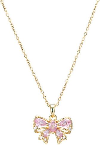 Cute Bow Necklace for Women Shiny Cubic Zirconia Bowknot Necklace Pendant Dainty Lovely Bow Knot Choker Necklace Christmas Jewelry Gift in Saudi Arabia