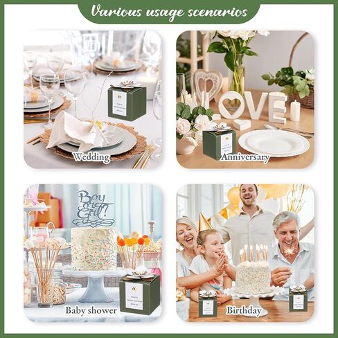 Affrolling 50 Pcs Wedding Favor Boxes with Thanks Card Square Flower Candy Boxes Paper Bridal Gift Box for Guests Wedding Bridal Shower Birthday Party Anniversary(Green) in Saudi Arabia