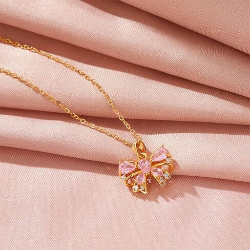 Cute Bow Necklace for Women Shiny Cubic Zirconia Bowknot Necklace Pendant Dainty Lovely Bow Knot Choker Necklace Christmas Jewelry Gift in Saudi Arabia