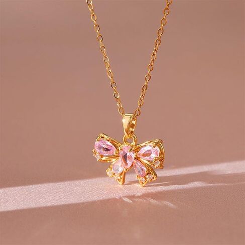 Cute Bow Necklace for Women Shiny Cubic Zirconia Bowknot Necklace Pendant Dainty Lovely Bow Knot Choker Necklace Christmas Jewelry Gift in Saudi Arabia
