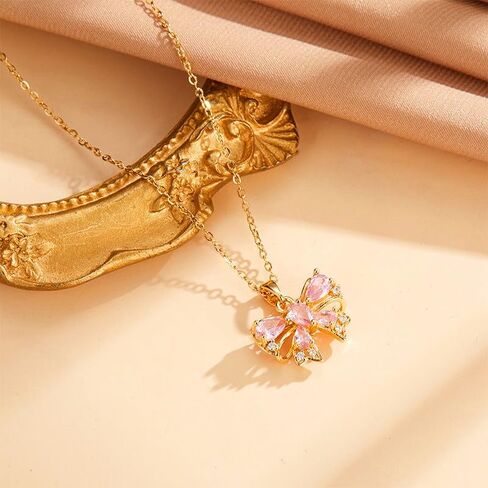 Cute Bow Necklace for Women Shiny Cubic Zirconia Bowknot Necklace Pendant Dainty Lovely Bow Knot Choker Necklace Christmas Jewelry Gift in Saudi Arabia