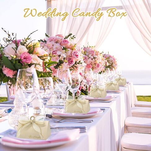 GLGHMH Wedding Candy Boxes, Beige Wedding Favor Boxes Chocolate Treat Gift Boxes,with Wooden Beads and Ribbon,for Wedding Bridal Shower Baptism Baby Shower Birthday Party Decoration Supplies(20pcs,S) in Saudi Arabia